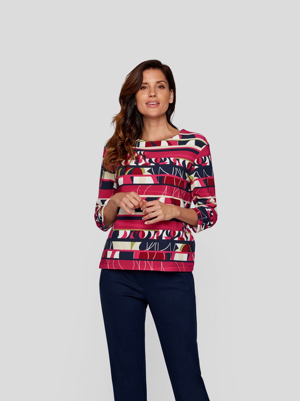 RABE T-Shirt Damen Baumwolle blau gemustert, 42