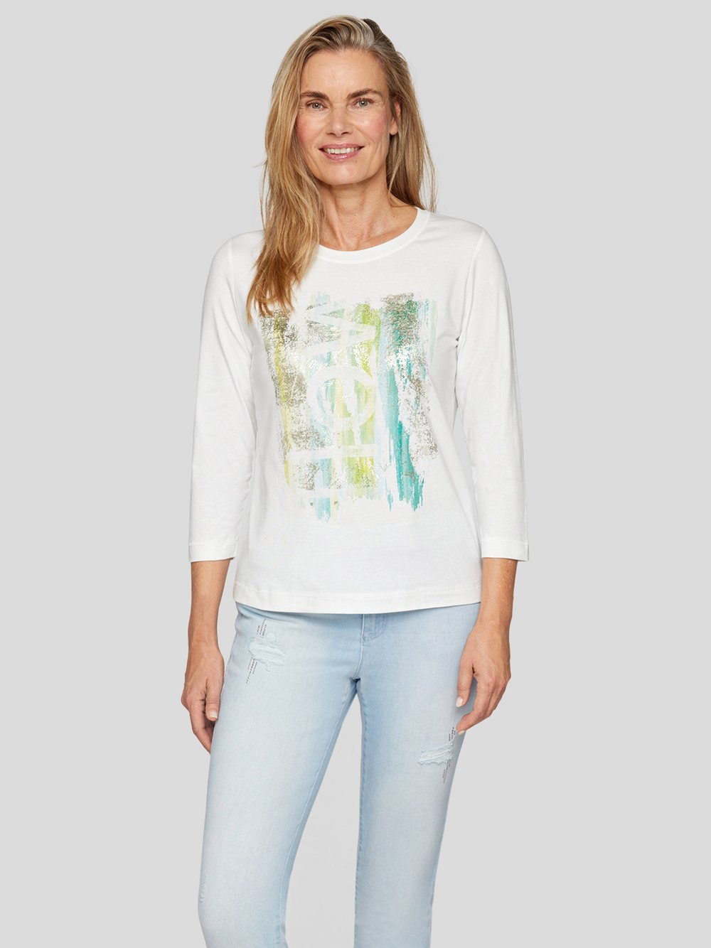 RABE T-Shirt Damen Baumwolle beige gemustert, 48