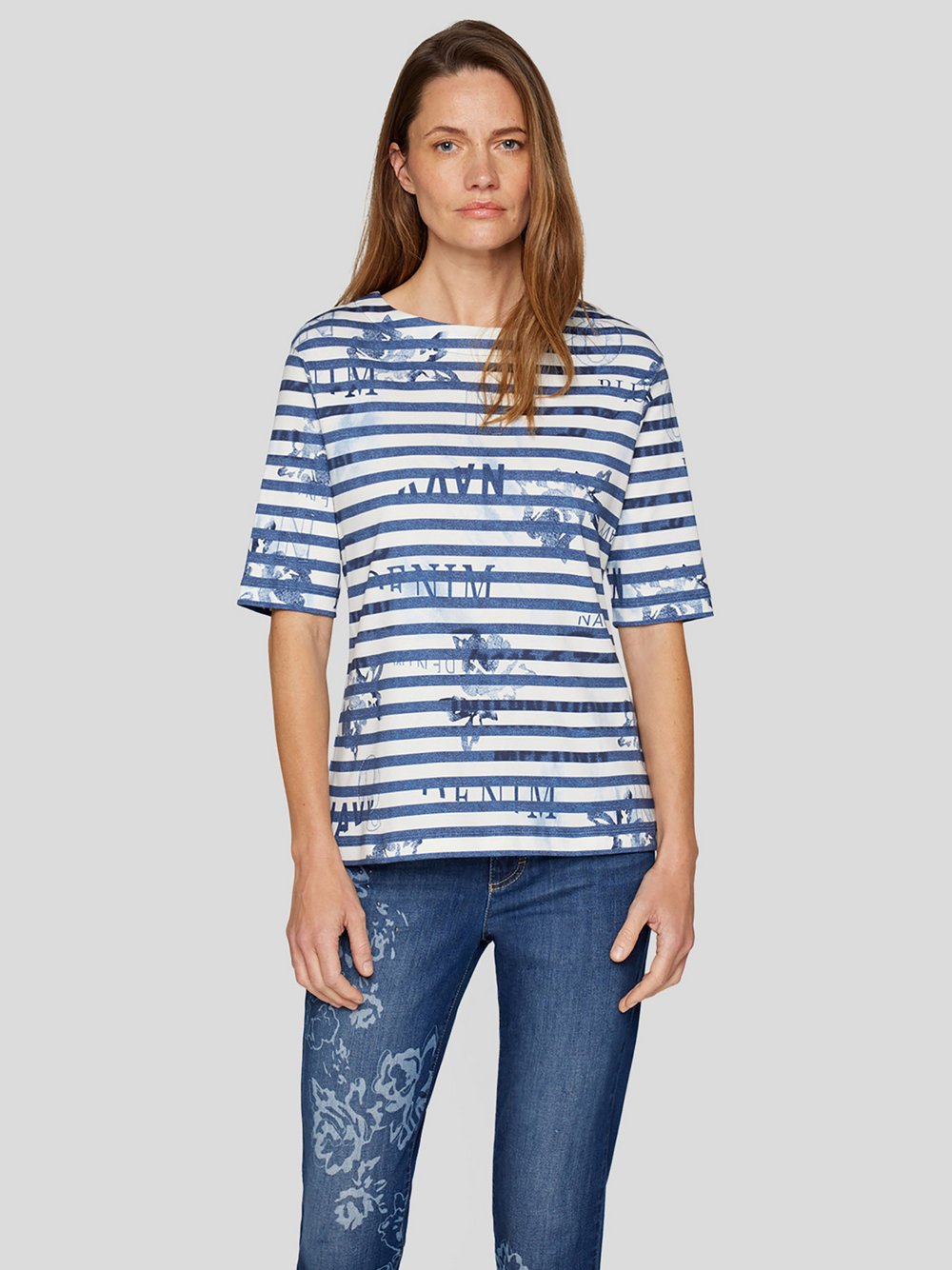 RABE T-Shirt Damen Baumwolle blau gemustert, 36