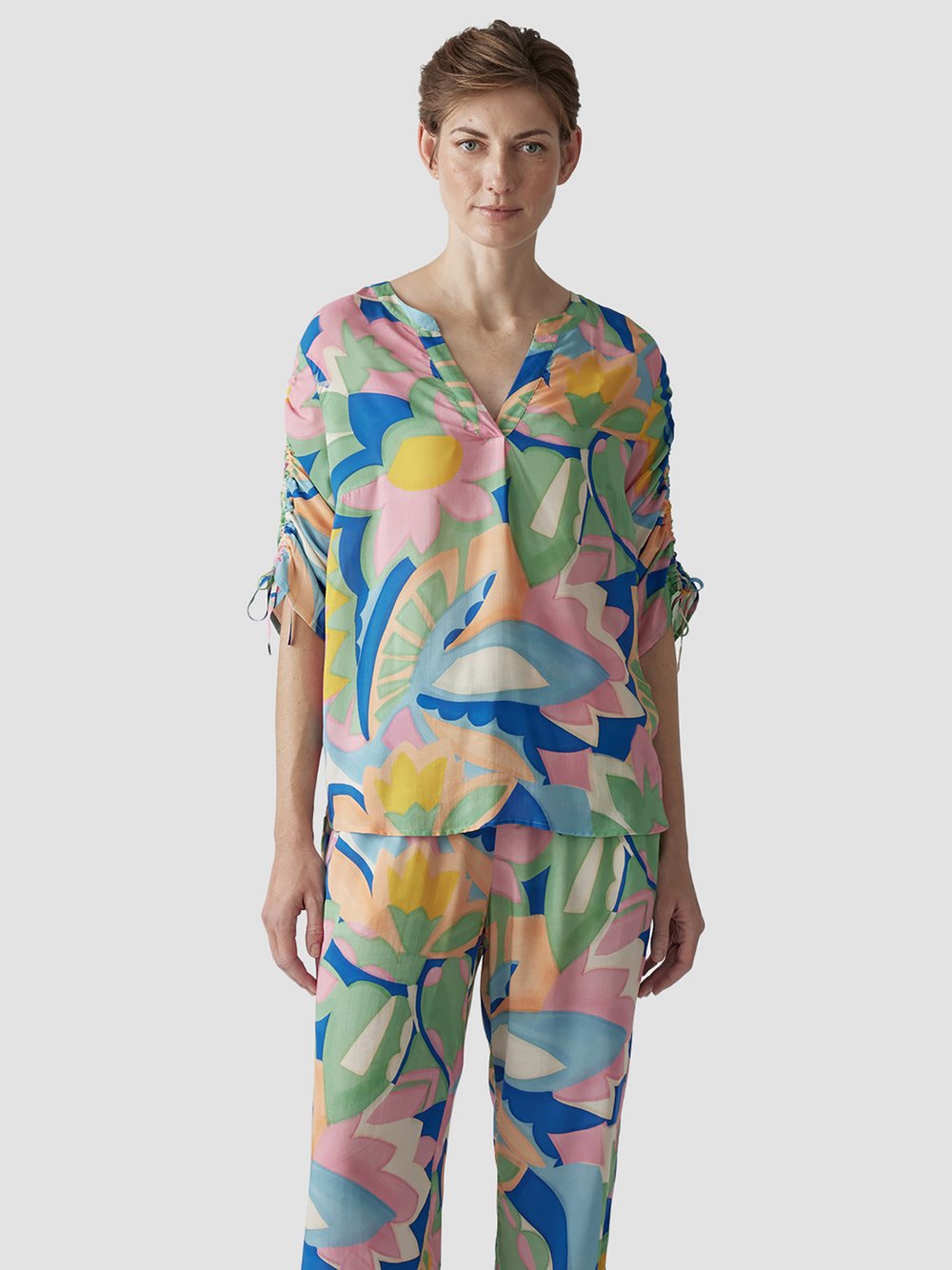 LCMT Bluse Damen Viskose grün gemustert, 36