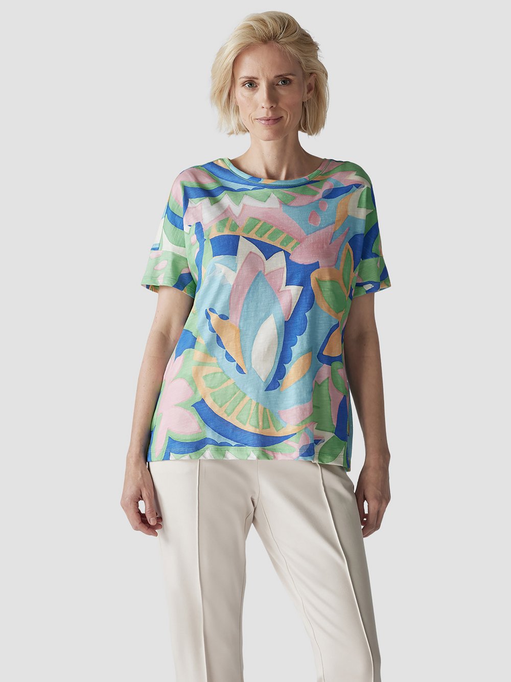 LCMT T-Shirt Damen Baumwolle grün gemustert, 36