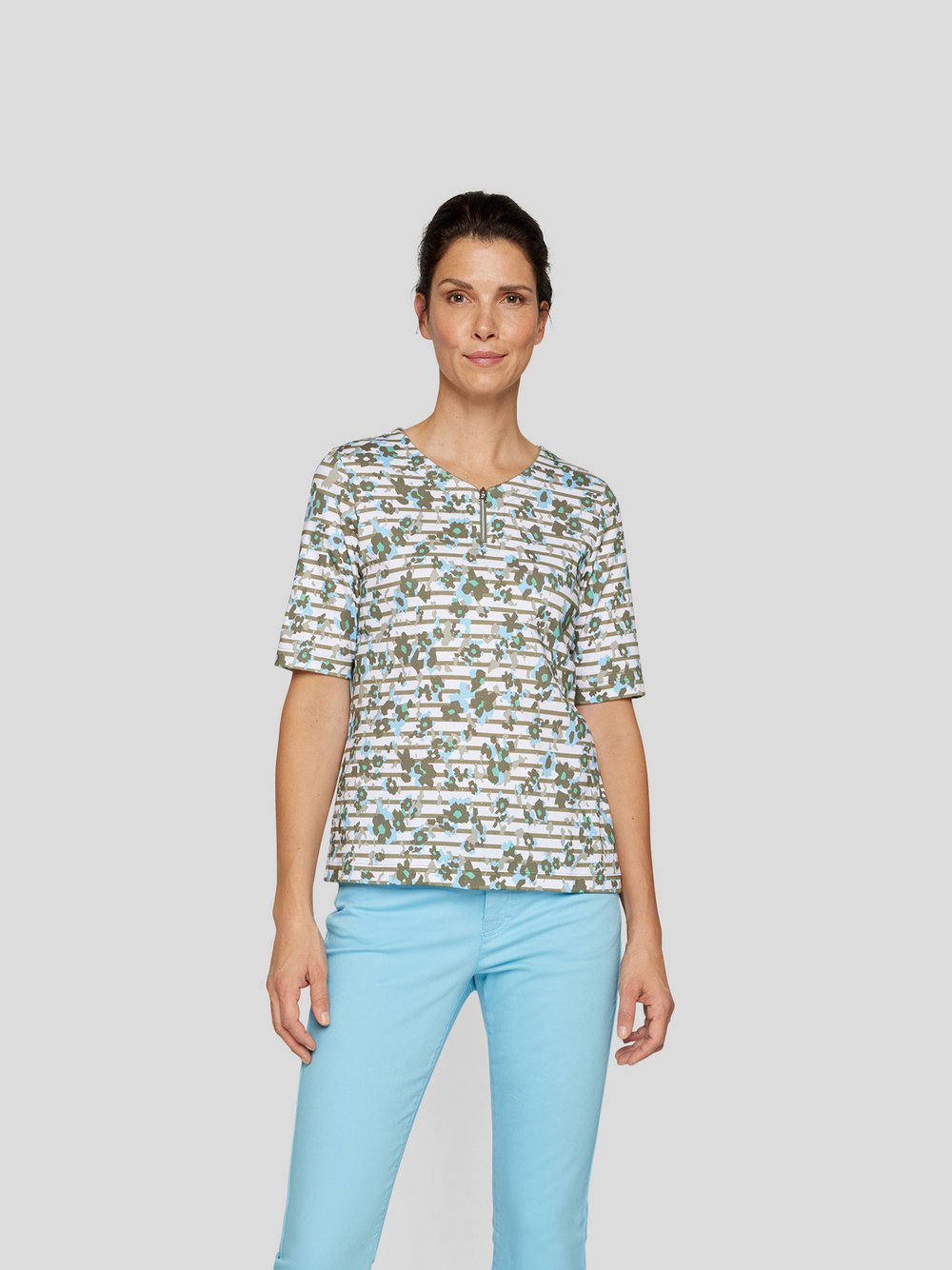 RABE T-Shirt Damen Baumwolle grün gemustert, 38