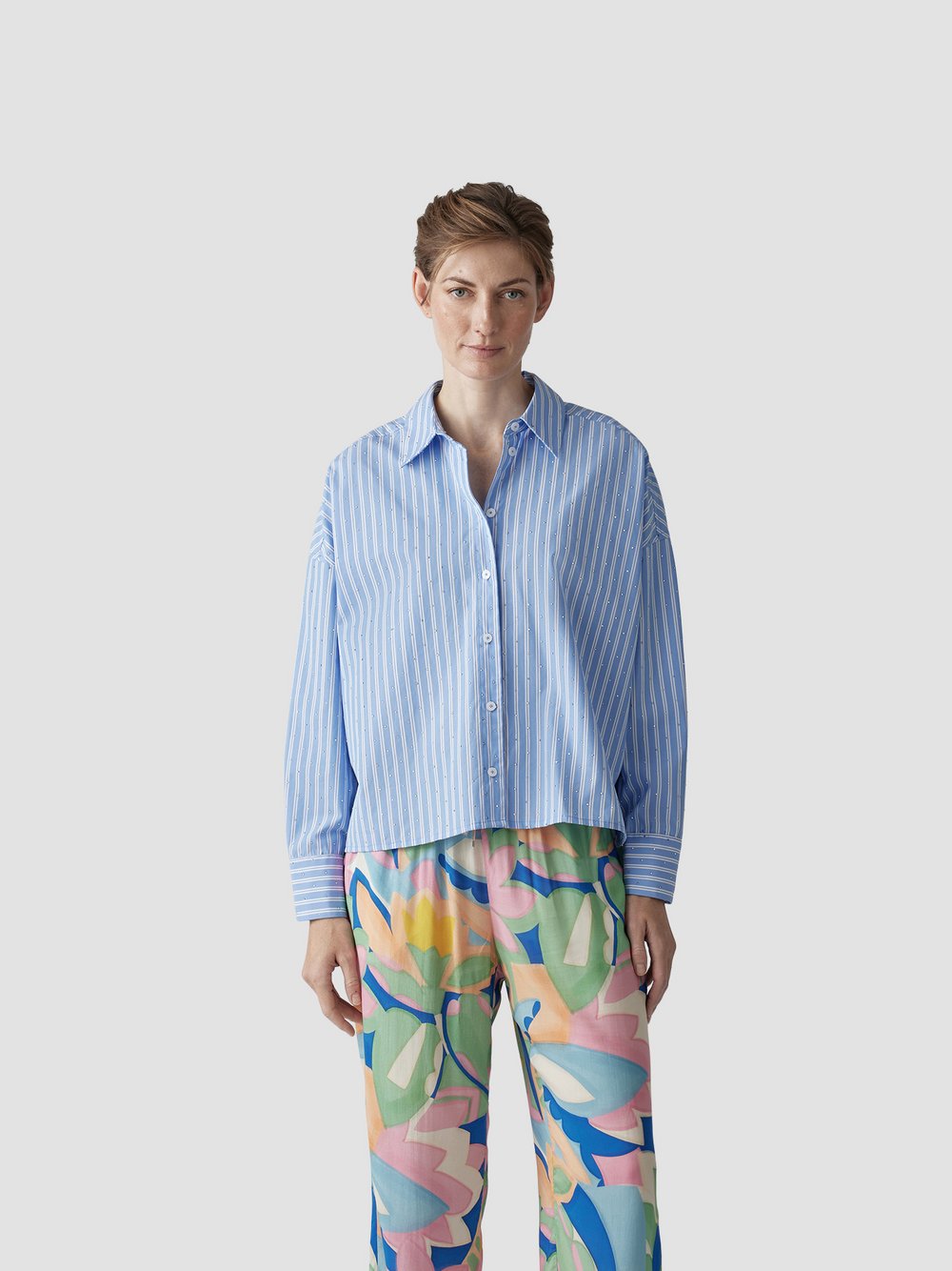 LCMT Bluse Damen Baumwolle blau gestreift, 38