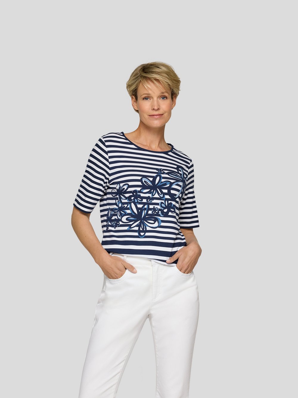 RABE T-Shirt Damen Viskose blau gestreift, 44