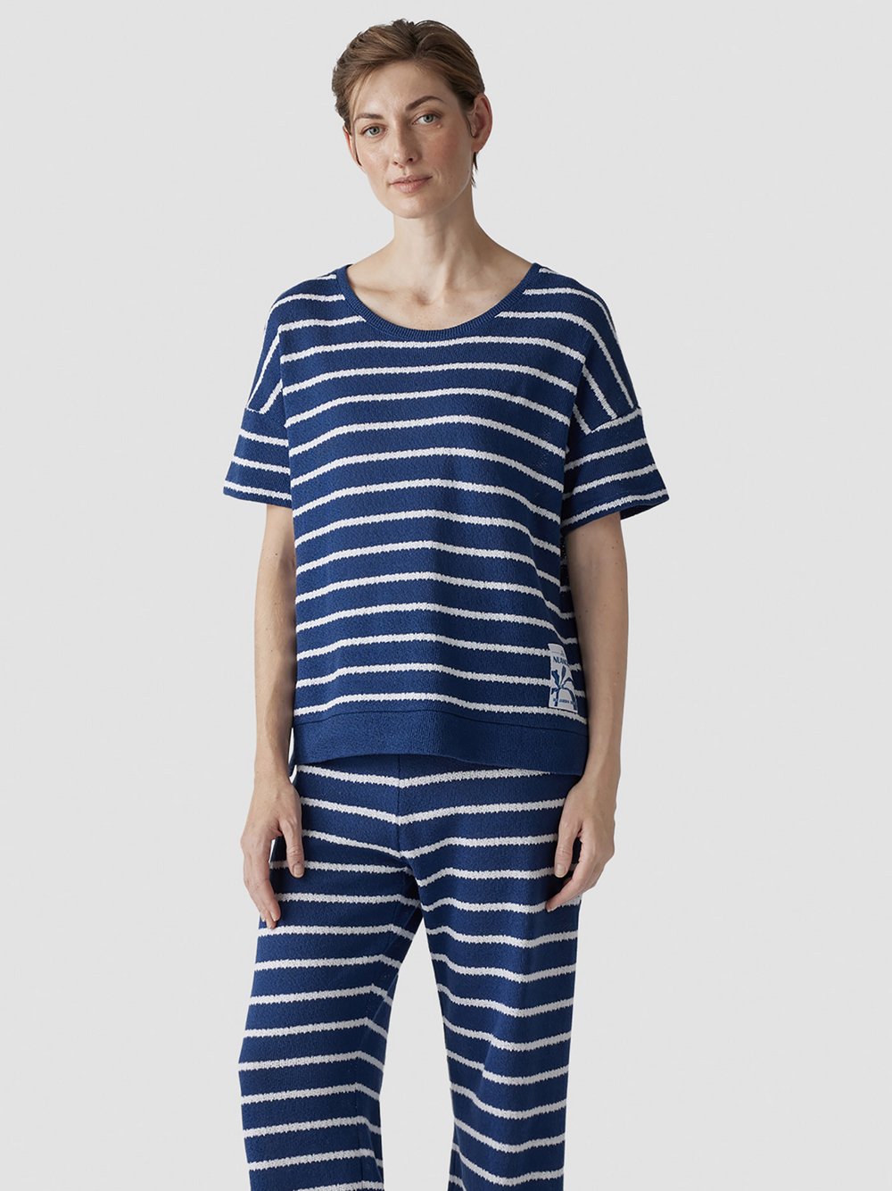 LCMT T-Shirt Damen Baumwolle blau gestreift, 42