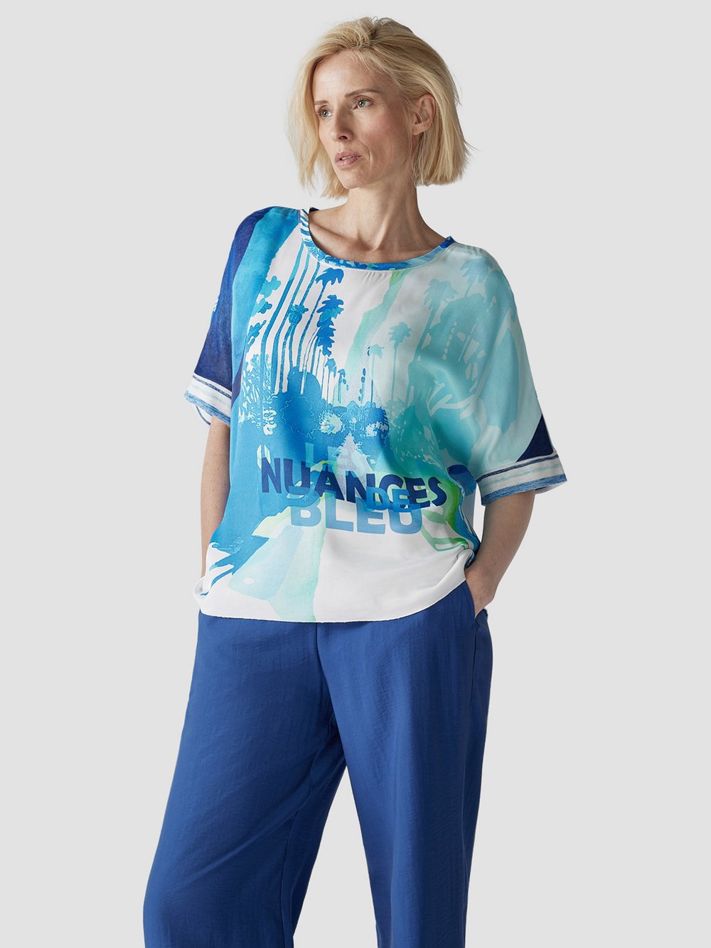 LCMT T-Shirt Damen Viskose blau gemustert, 38