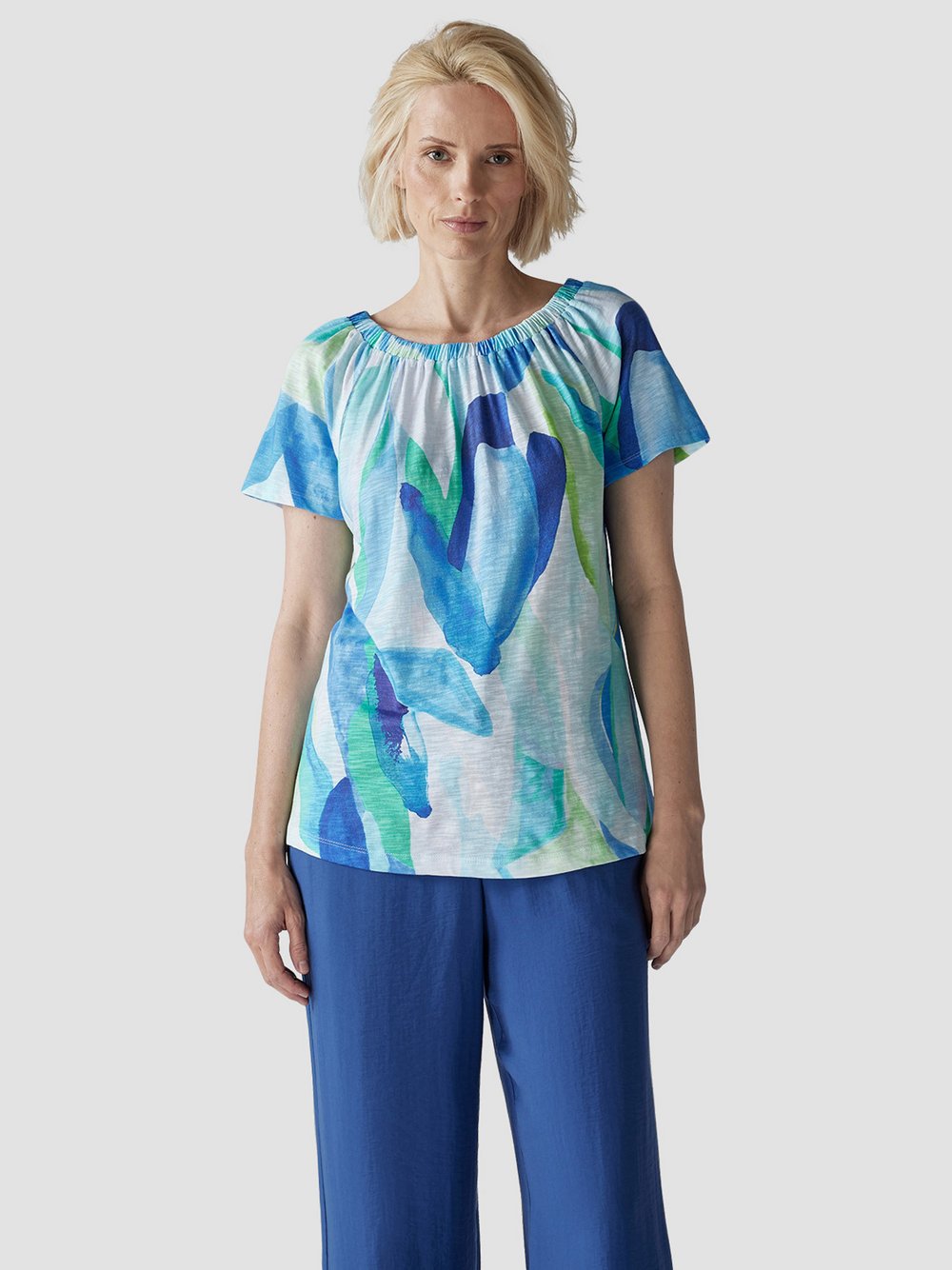 LCMT T-Shirt Damen Baumwolle blau gemustert, 46