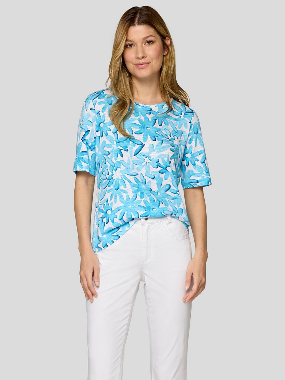 RABE T-Shirt Damen Baumwolle blau gemustert, 44