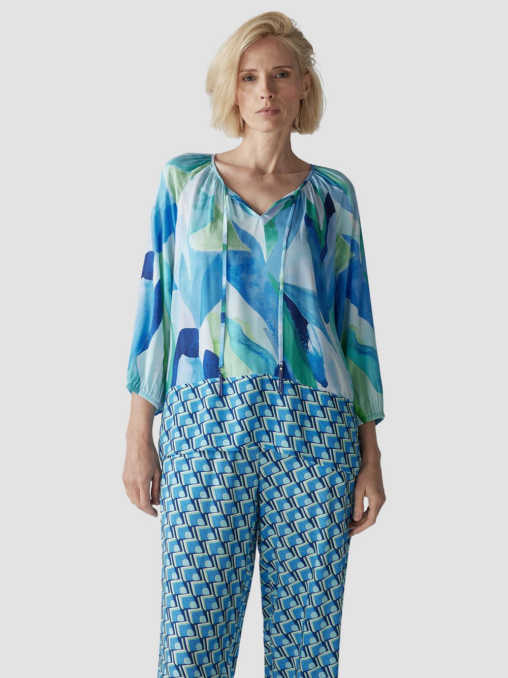 LCMT Bluse Damen Viskose blau gemustert, 38
