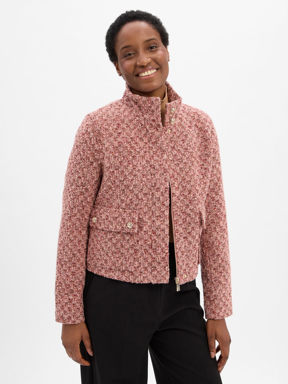 s.Oliver BLACK LABEL Bouclé-Wollblazer Damen Wolle mehrfarbig gemustert, 38