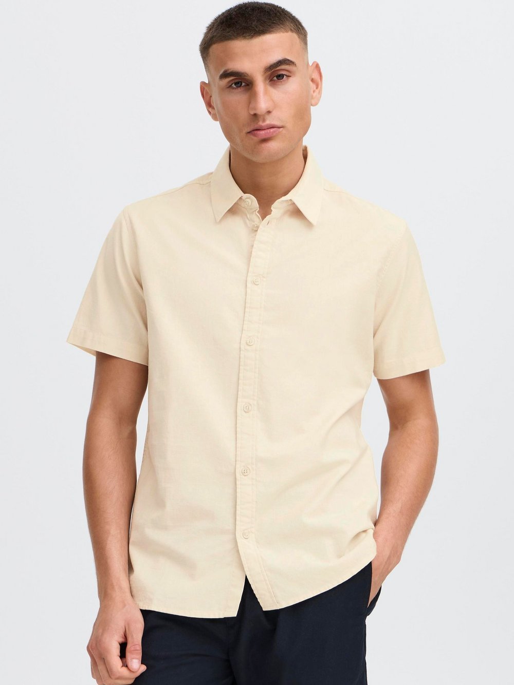 Thumbnail - Solid Kurzarmhemd Herren Regular Fit Baumwolle beige, L