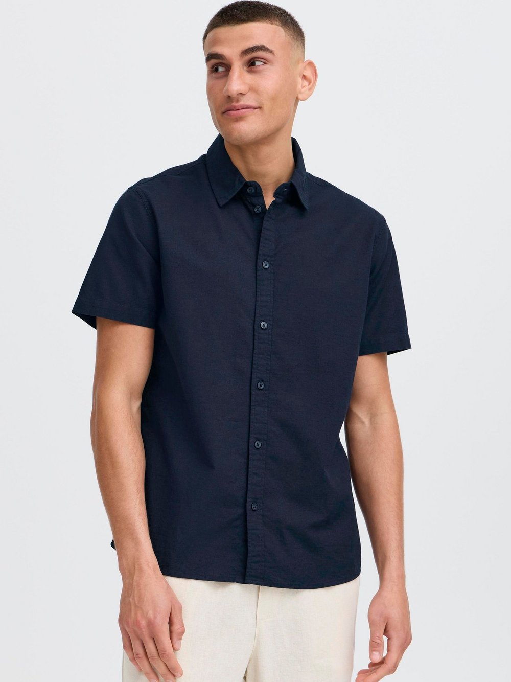Thumbnail - Solid Kurzarmhemd Herren Regular Fit Baumwolle blau, S