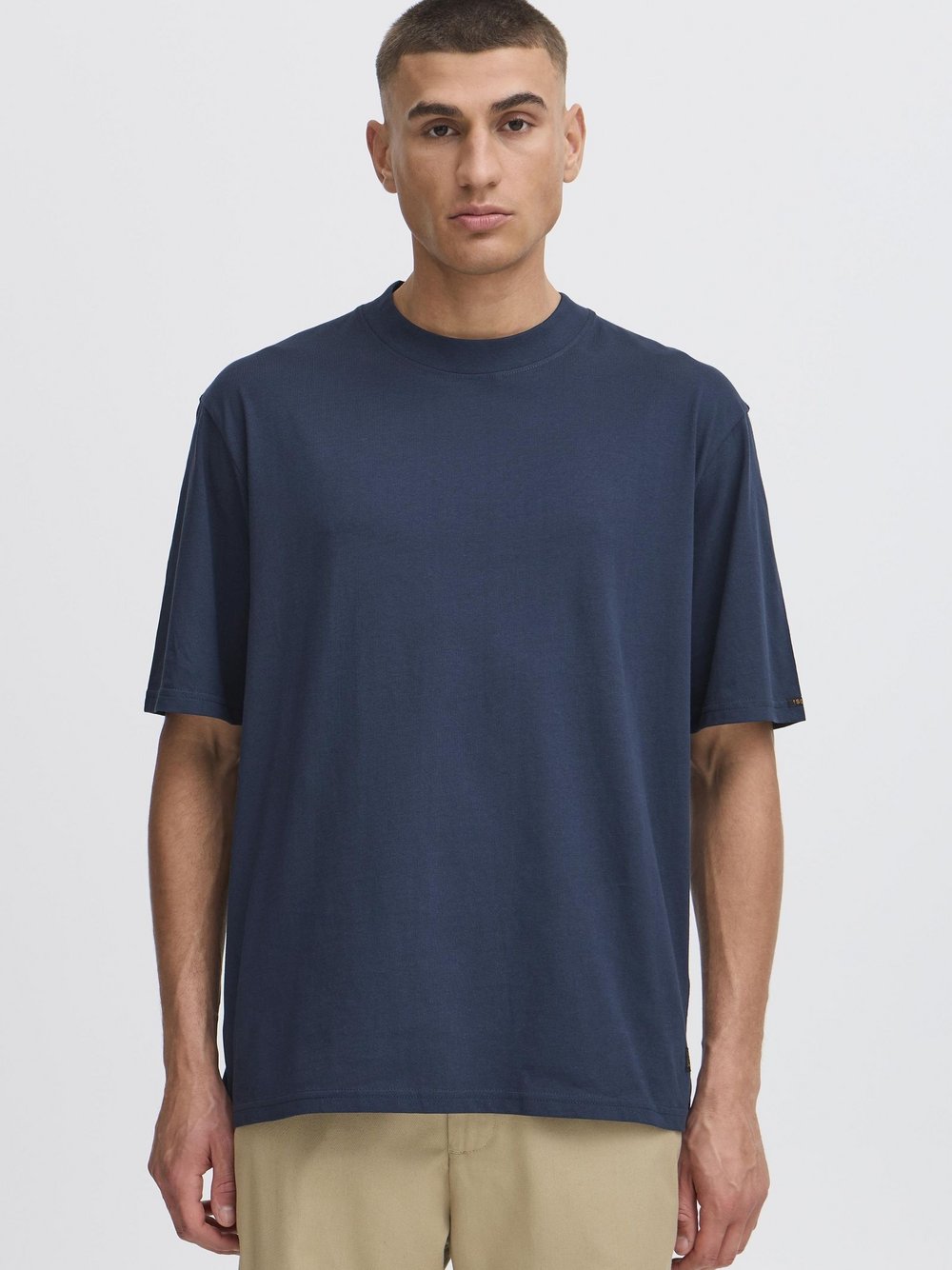 Solid Rundhalsshirt Herren Baumwolle blau, XXL