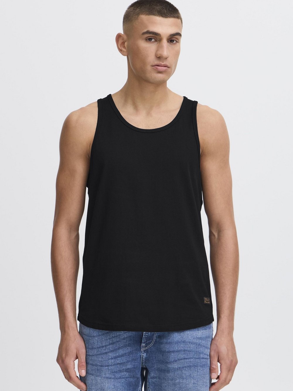 Solid Rundhalsshirt Herren Baumwolle schwarz, M