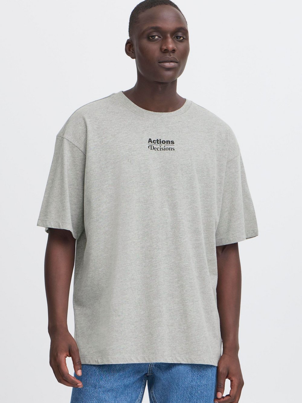 Thumbnail - BLEND Rundhalsshirt Herren Baumwolle grau bedruckt, XXXL