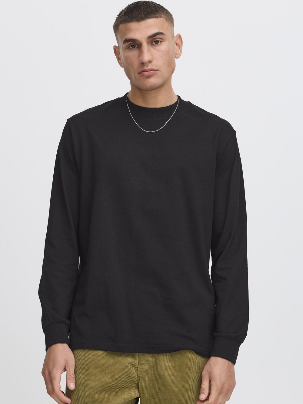 Solid Langarmshirt Herren Baumwolle schwarz, S