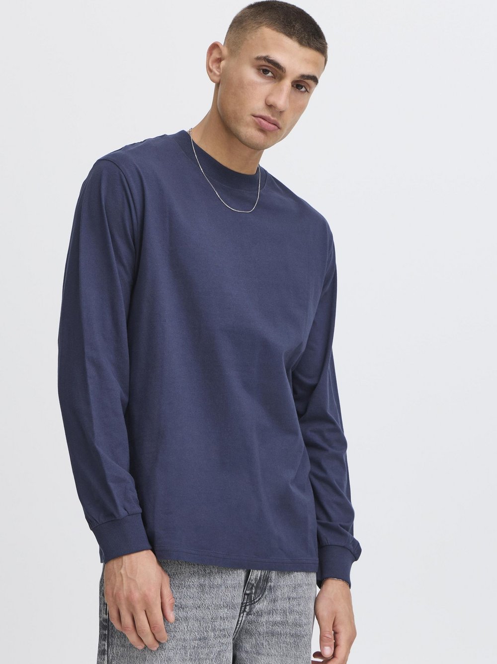 Solid Langarmshirt Herren Baumwolle blau, M