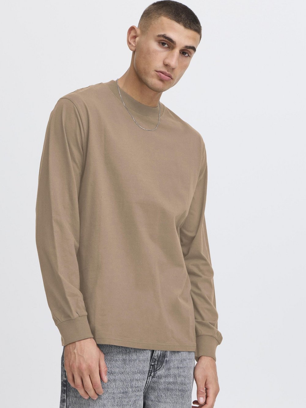 Solid Langarmshirt Herren Baumwolle braun, S