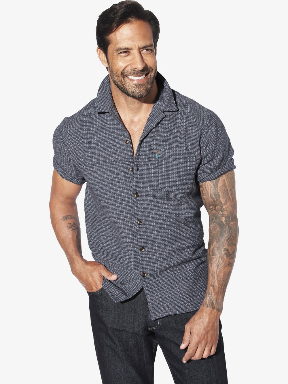 Thumbnail - Jan Vanderstorm Kurzarmhemd Herren Comfort Fit Baumwolle blau gemustert, XL