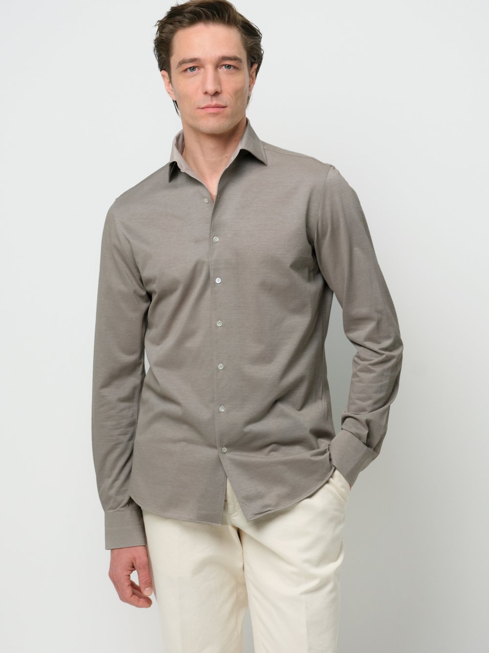 Profuomo Hemd Herren Slim Fit Baumwolle beige, 38