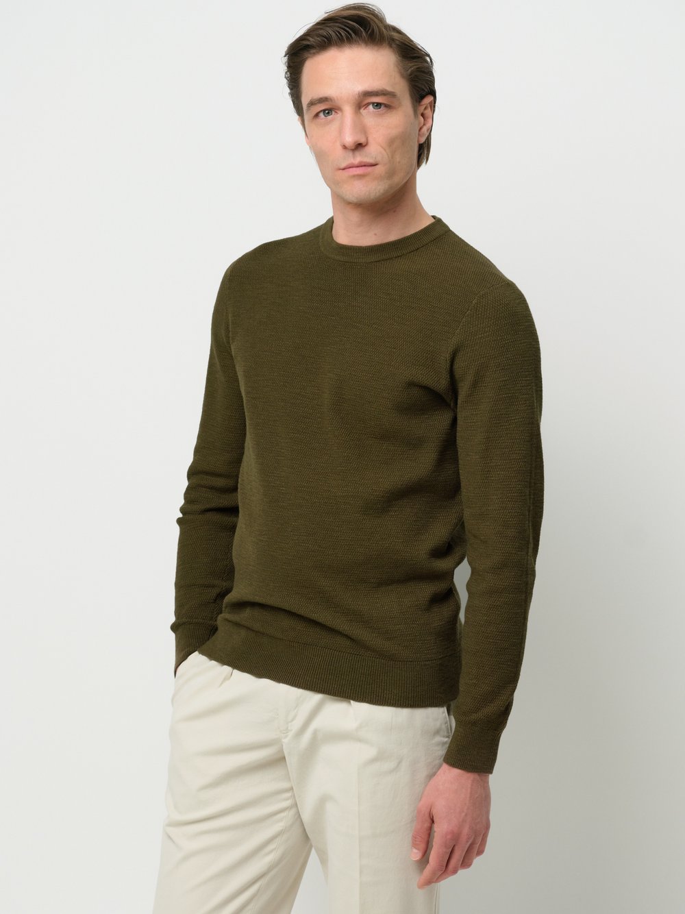 Profuomo Rundhalspullover Herren Baumwolle grün, XXL
