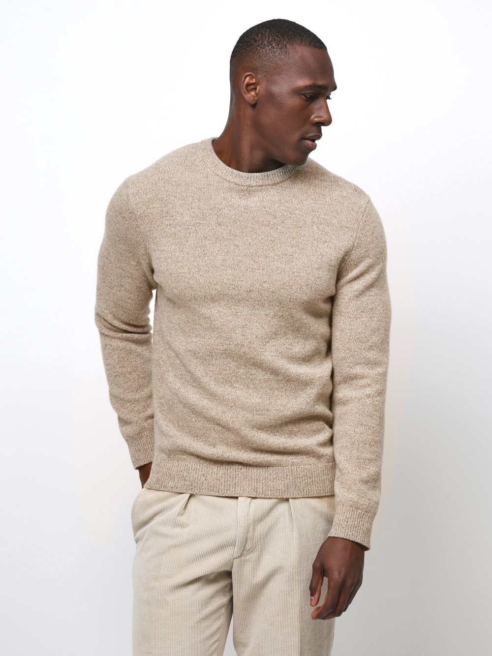 Thumbnail - Profuomo Pullover Herren Wolle beige, L