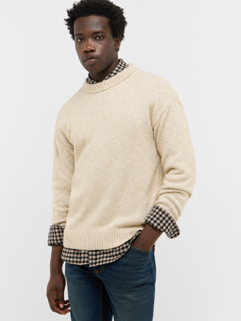 Mustang Strickpullover Herren Baumwolle beige meliert, L