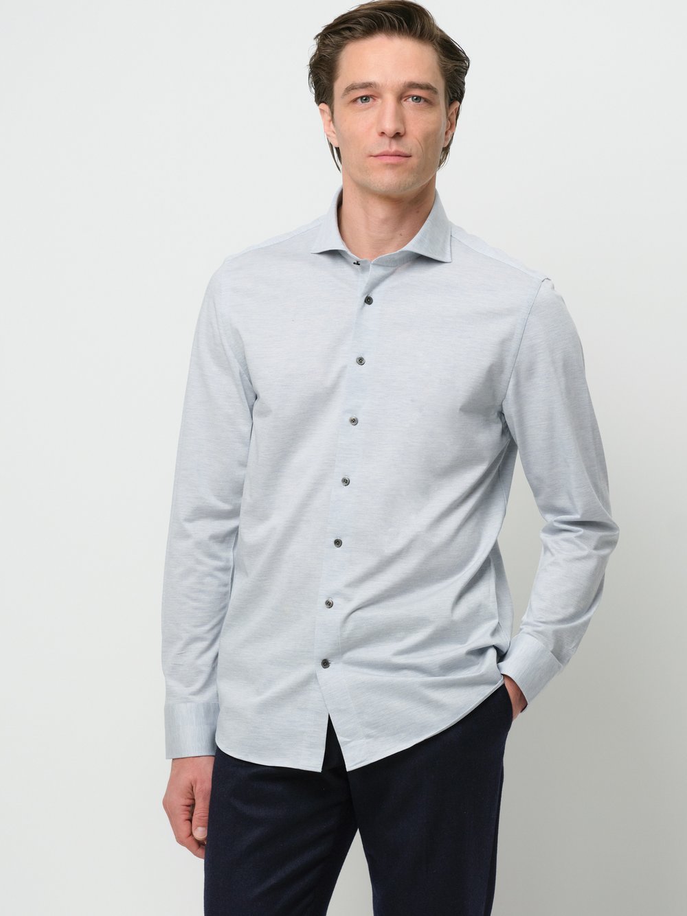 Profuomo Hemd Herren Slim Fit Baumwolle blau meliert, XL