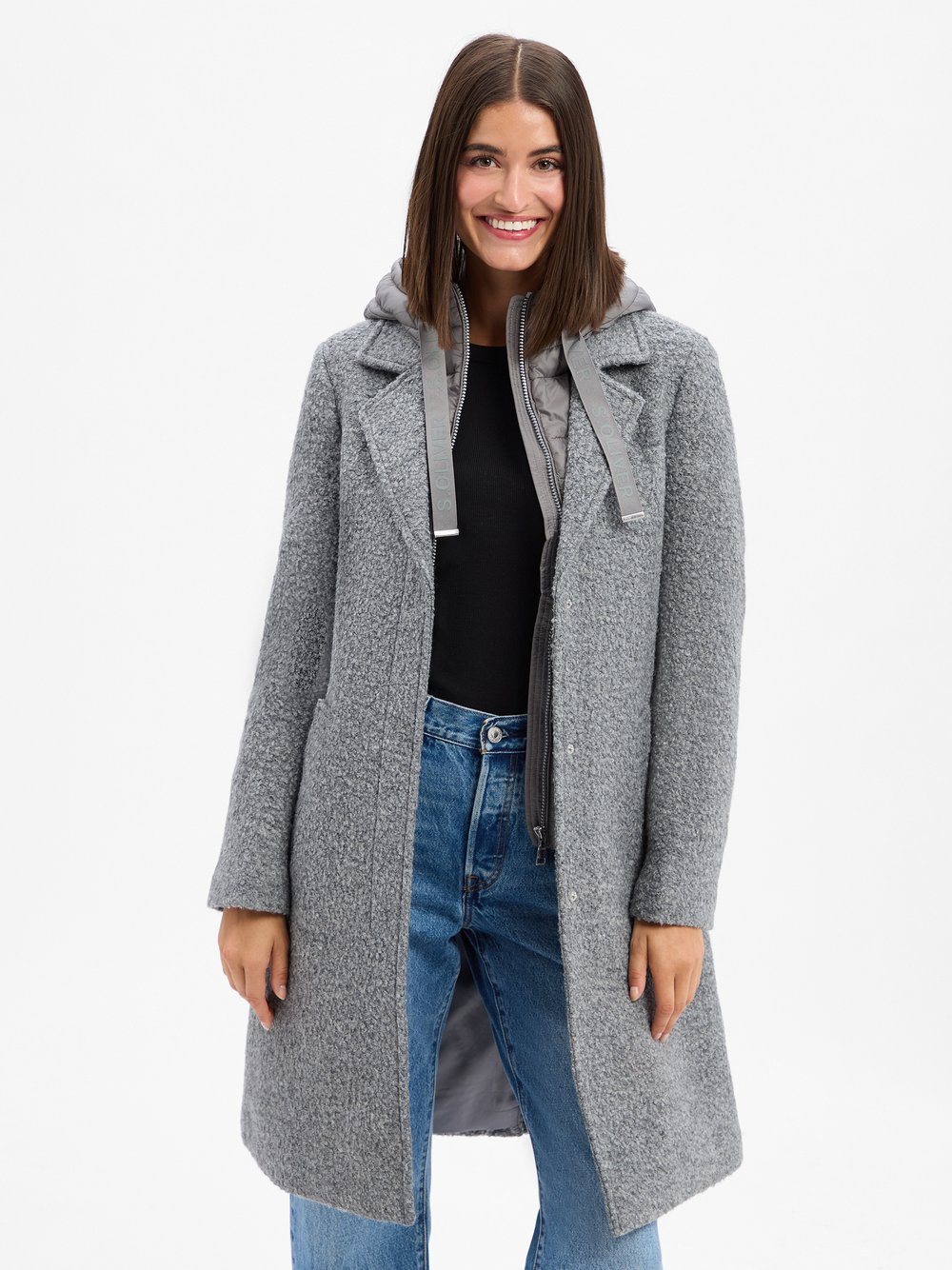 s.Oliver Mantel mit Wollanteil Damen Wolle grau meliert, 44