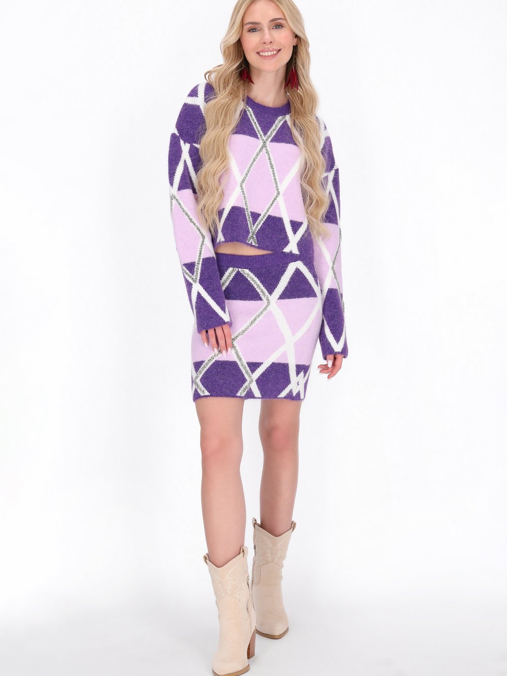 IZIA Rock Damen lila gemustert, XL/XXL