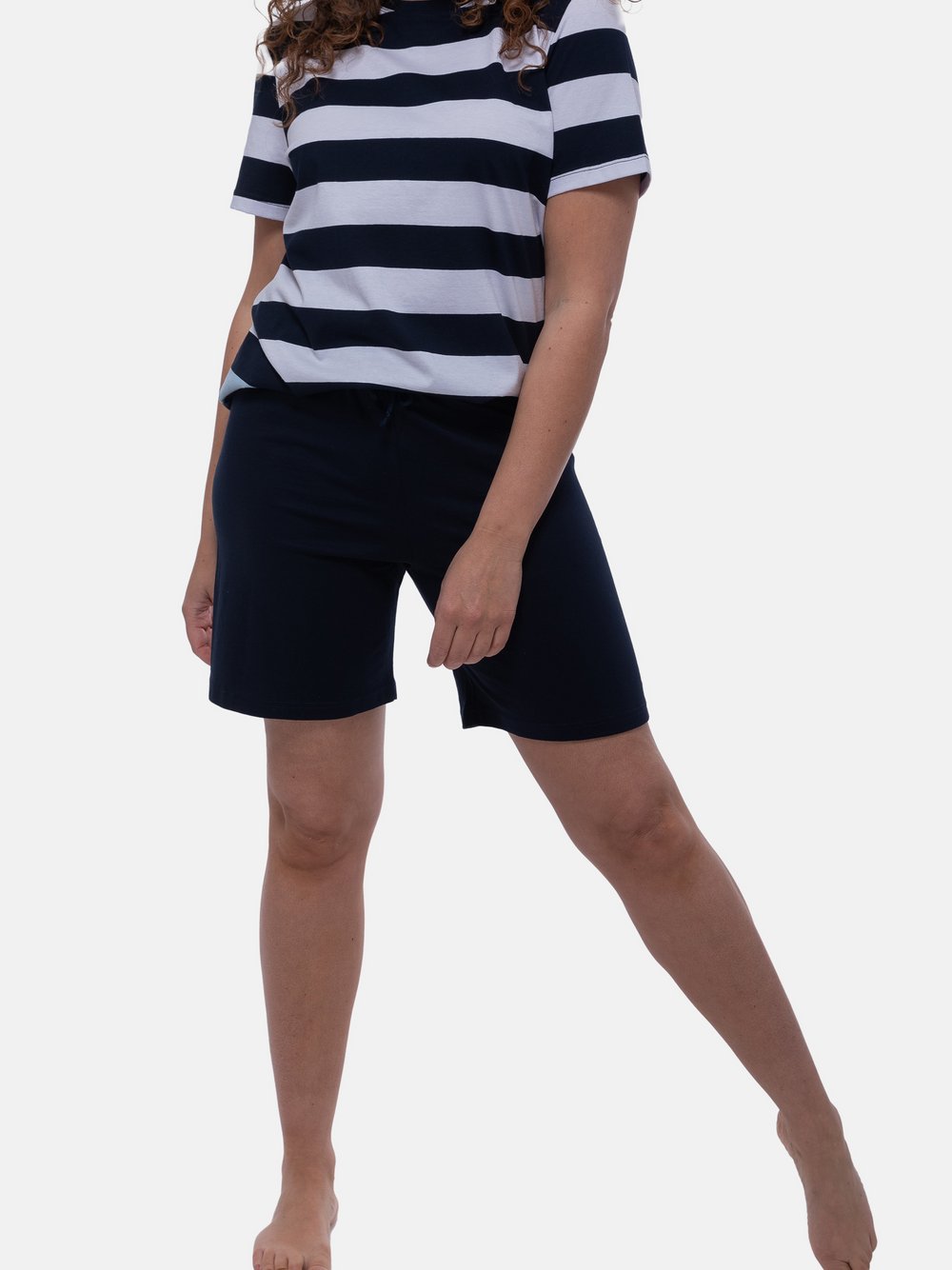 Ammann Schlafanzug Damen Baumwolle blau gestreift, 40