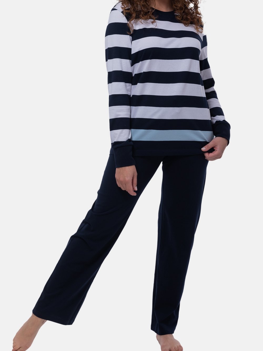 Ammann Schlafanzug Damen Baumwolle blau gestreift, 40