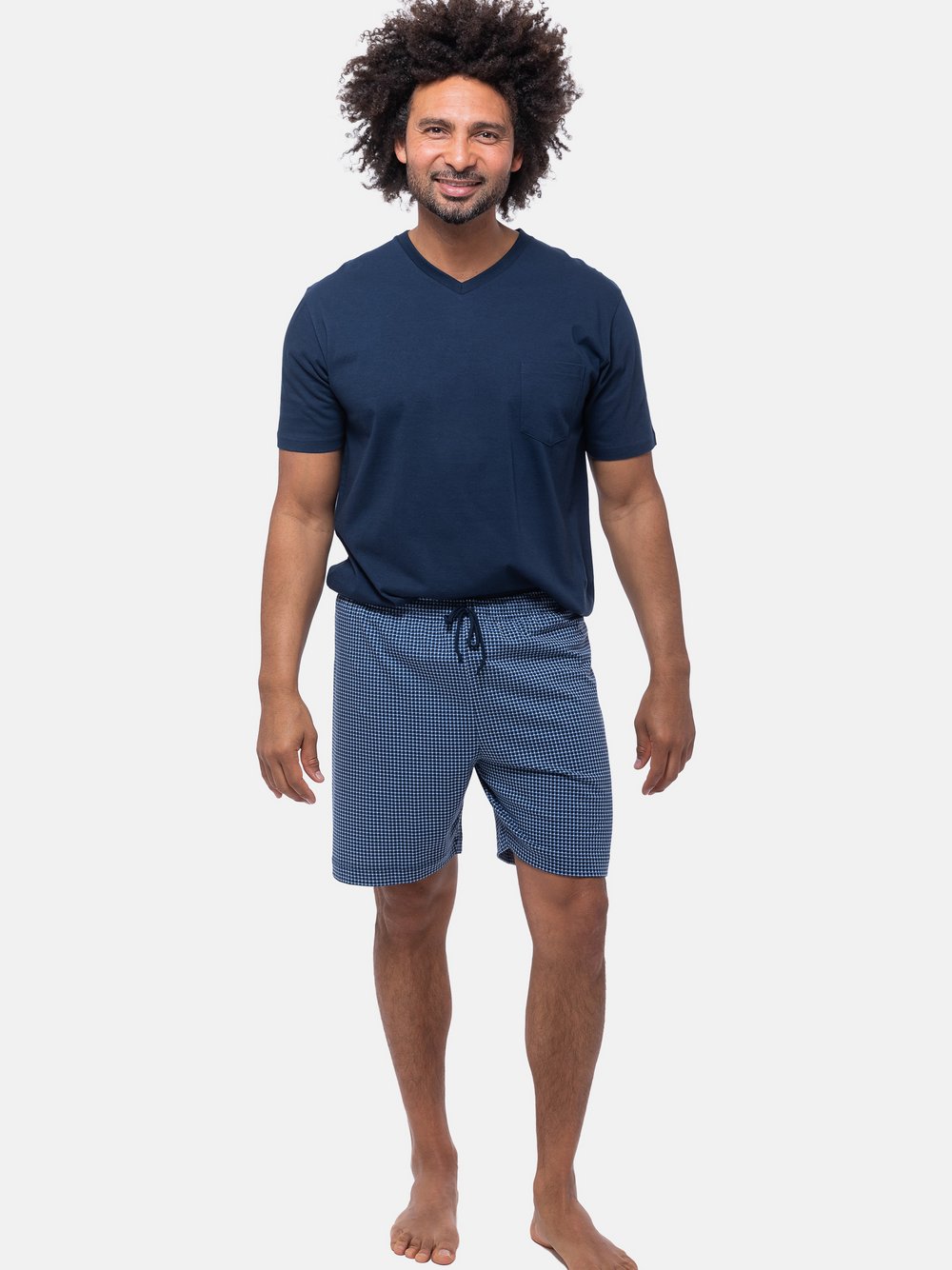 Thumbnail - Ammann Schlafanzug Herren Baumwolle blau kariert, S