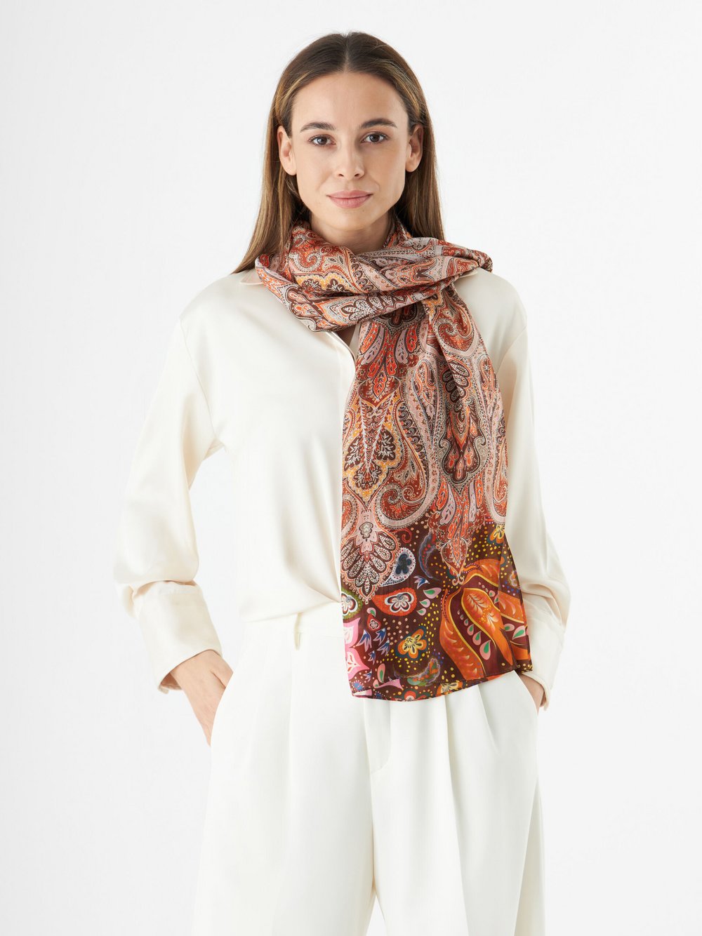 Thumbnail - Codello Schal Damen Seide beige gemustert, ONE SIZE