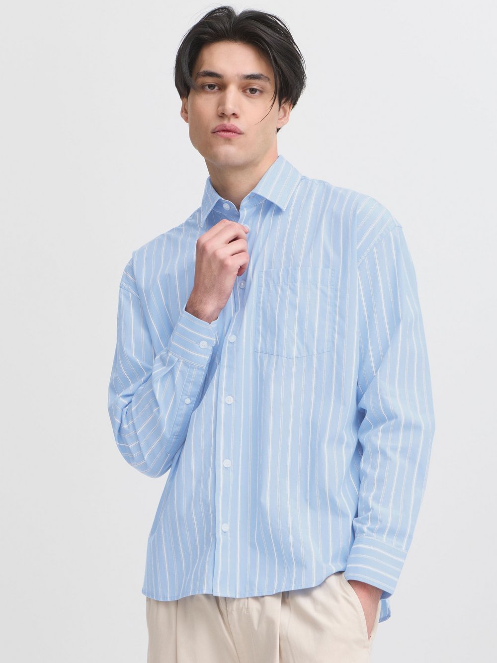 CASUAL FRIDAY Langarmhemd Herren Comfort Fit Baumwolle blau gestreift, S