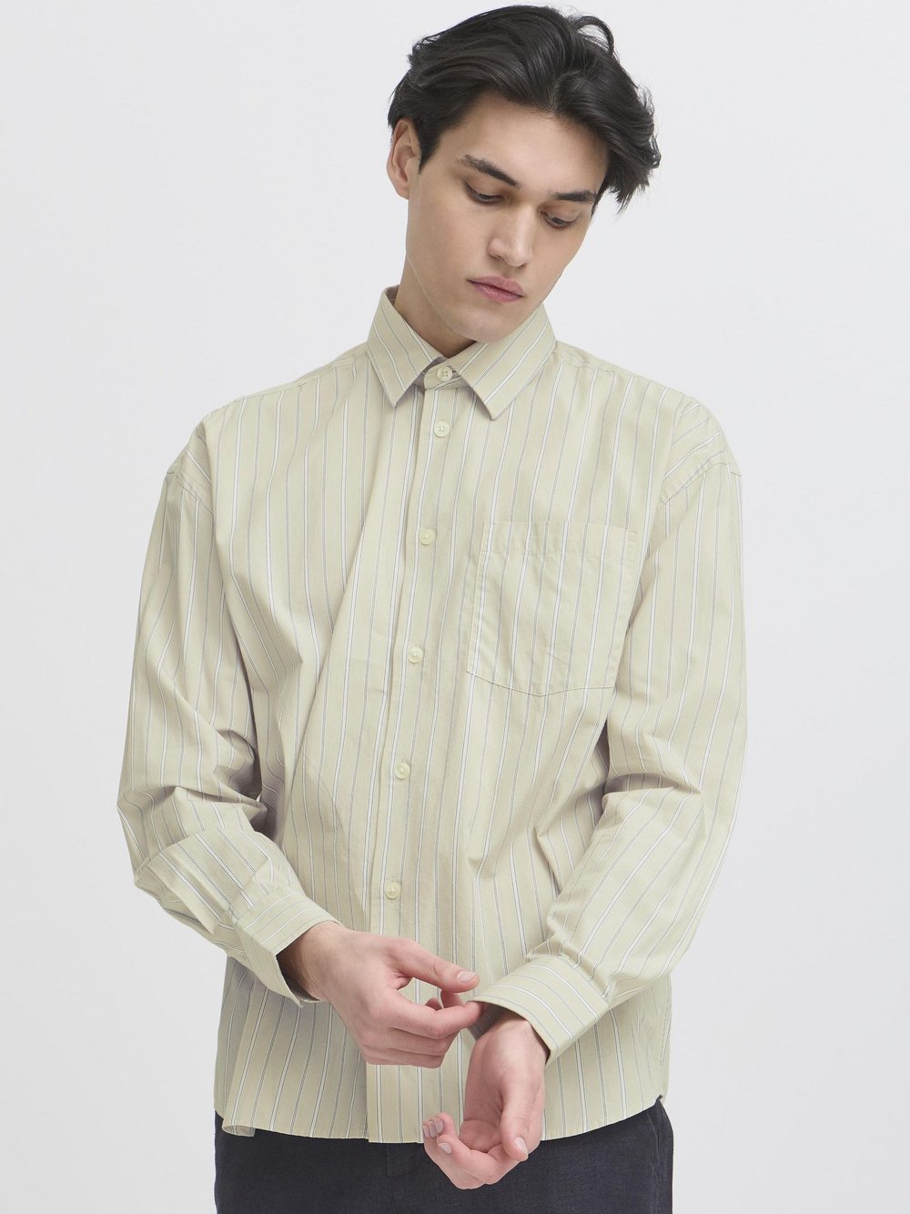 Thumbnail - CASUAL FRIDAY Langarmhemd Herren Comfort Fit Baumwolle beige gestreift, L