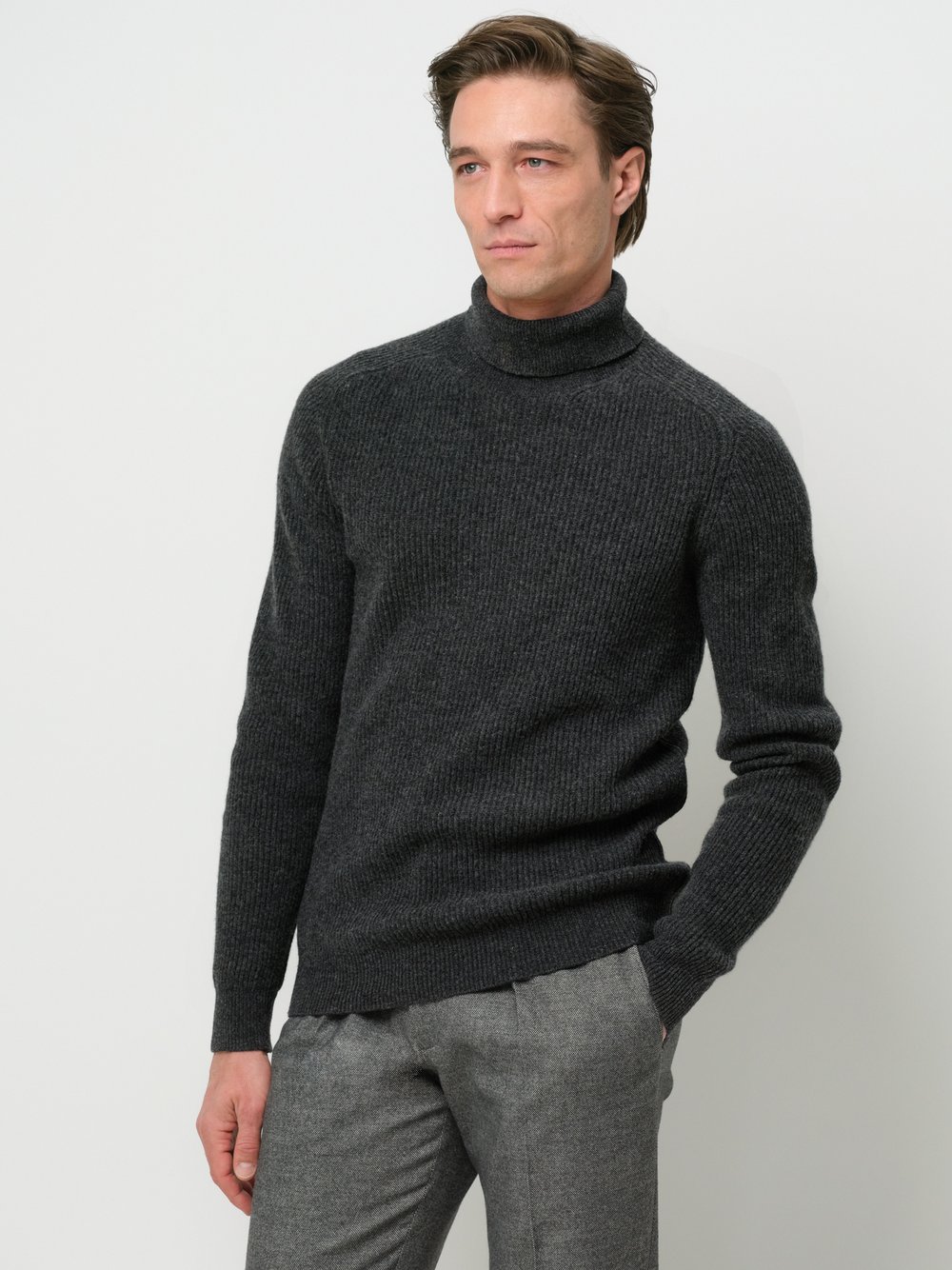 Profuomo Rollkragenpullover Herren Wolle grau, XL