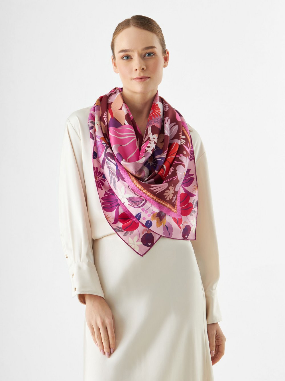 Codello Tuch Damen Seide rot gemustert, ONE SIZE