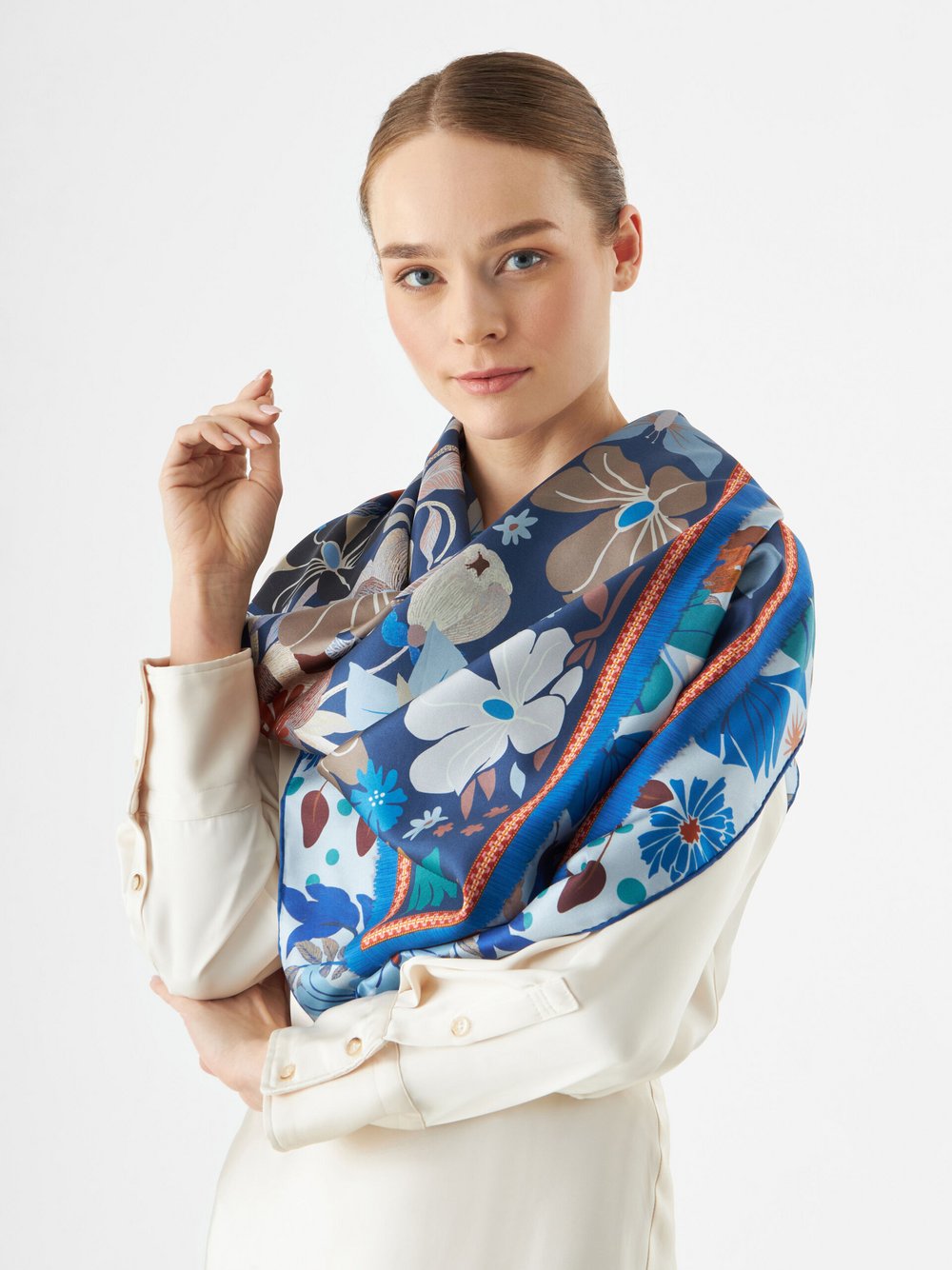 Codello Tuch Damen Seide blau gemustert, ONE SIZE