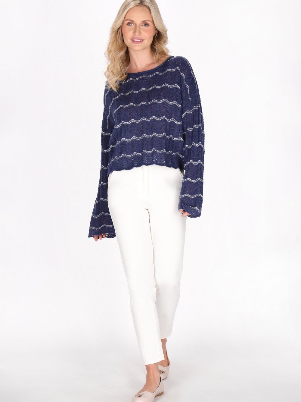 Usha Pullover Damen blau gemustert, XL/XXL