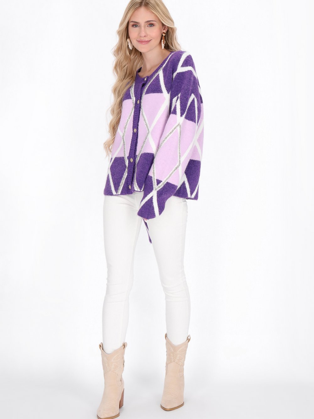 IZIA Strickjacke Damen lila gemustert, M/L