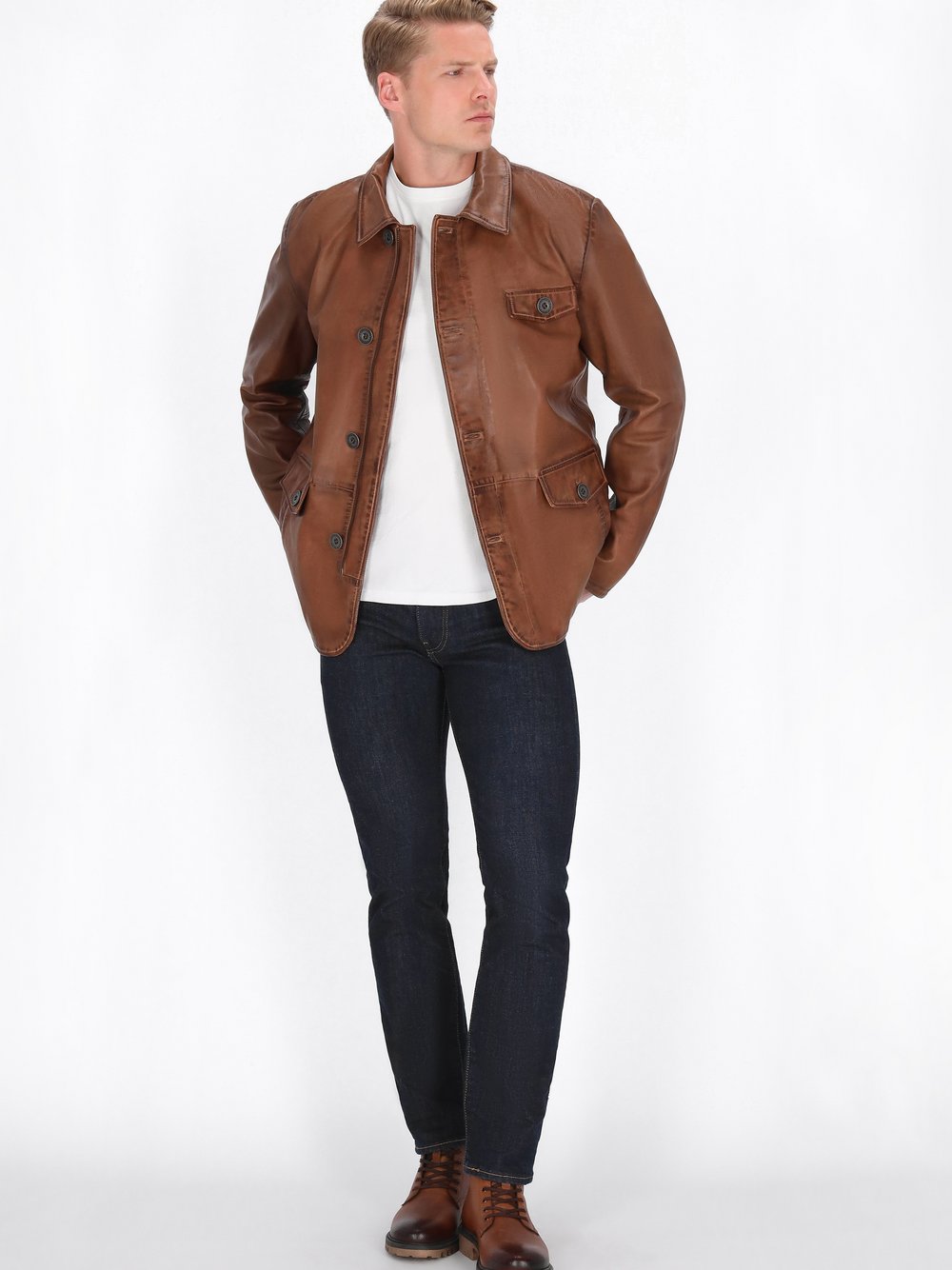 Dreimaster Lederjacke, Cognac - Braun Extra Groß - Bild 2