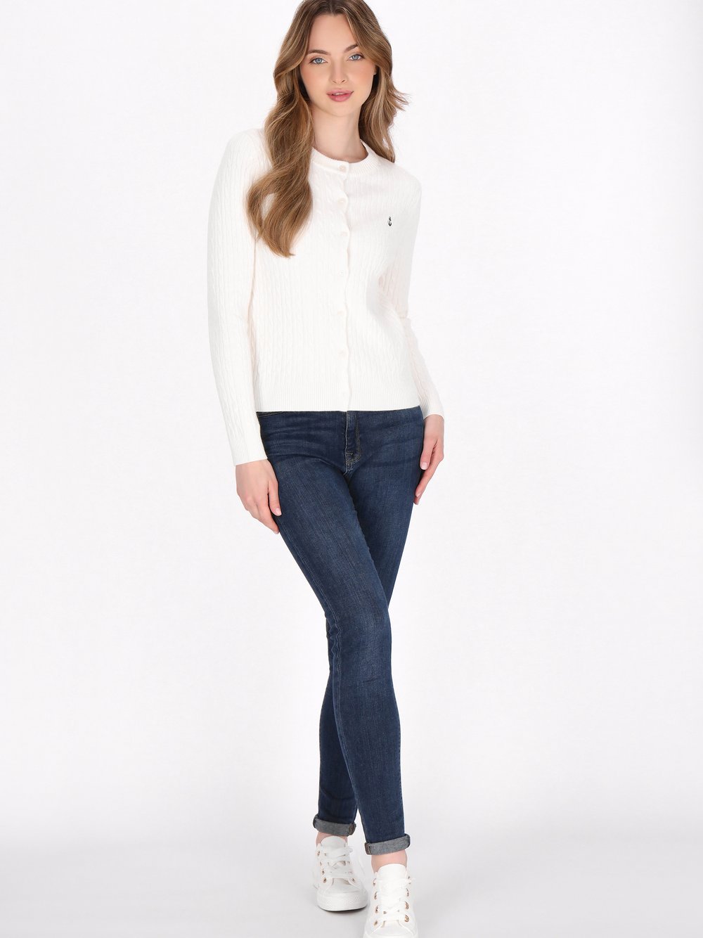 Dreimaster Strickjacke Damen Viskose weiß, XL/XXL