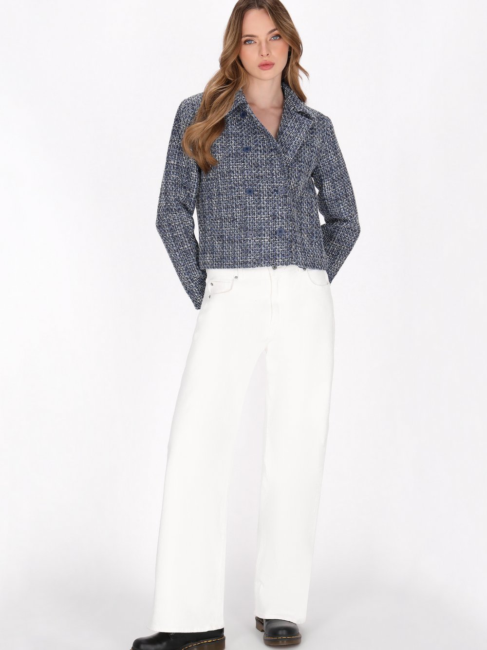 Dreimaster Jacke Damen blau meliert, L