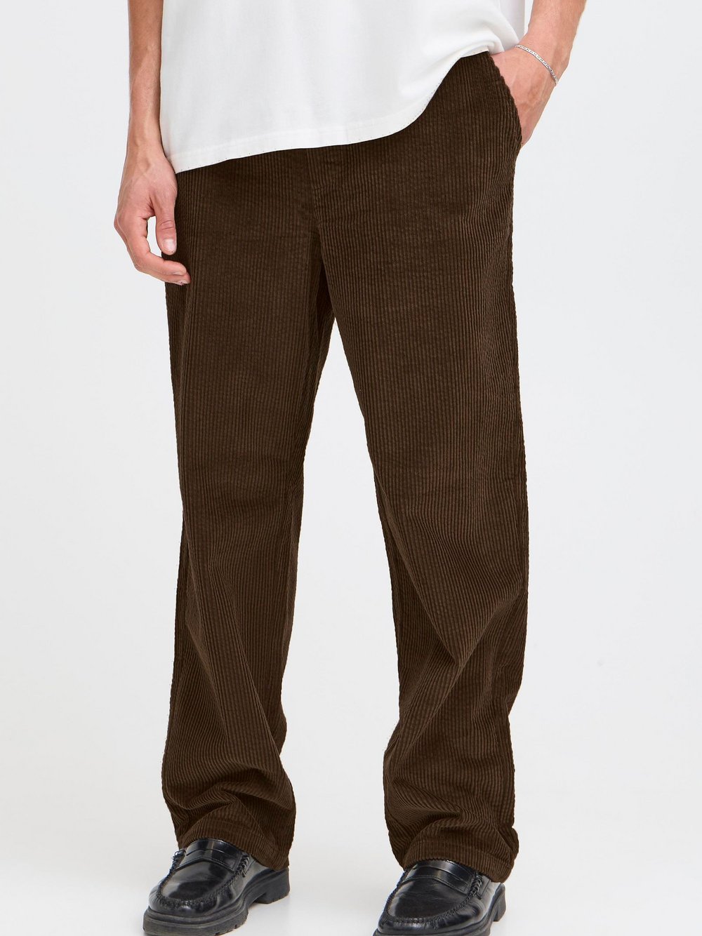 Solid Chinohose Herren Baumwolle braun strukturiert, L