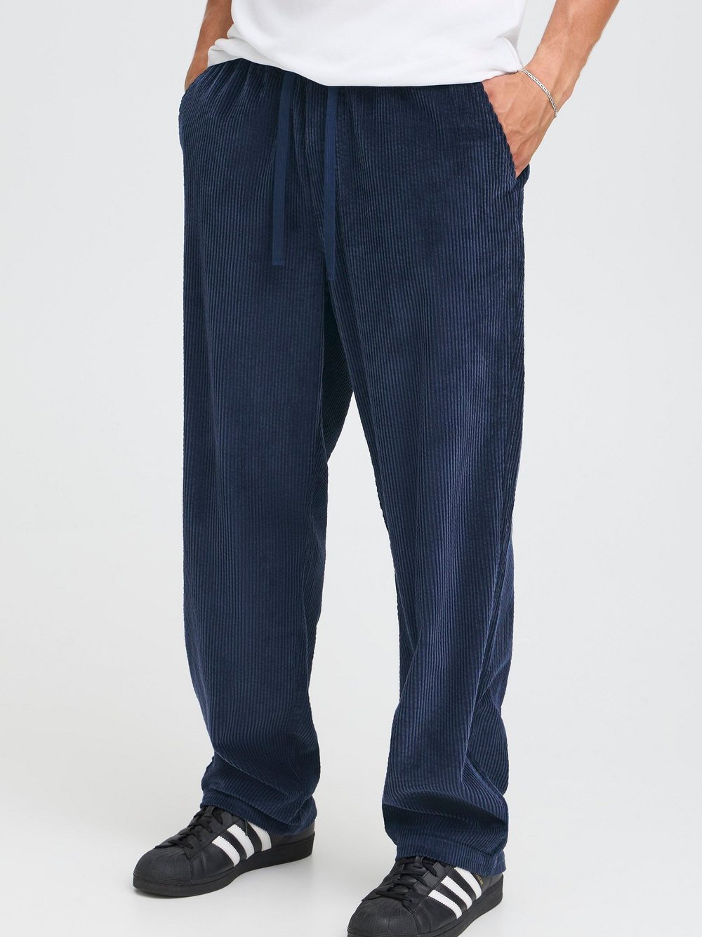 Solid Chinohose Herren Baumwolle blau strukturiert, XXL