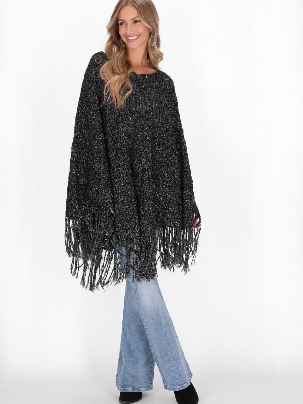 IZIA Poncho Damen schwarz, M/L
