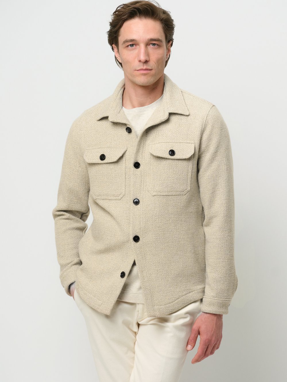 Thumbnail - Profuomo Overshirt Herren Slim Fit Wolle beige, S