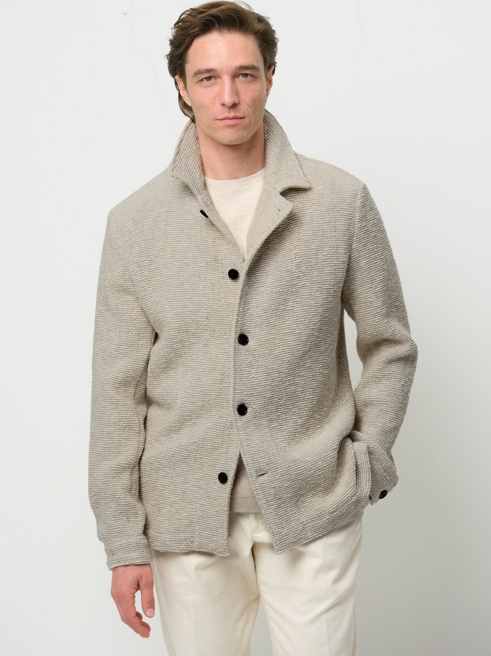 Profuomo Overshirt Herren Slim Fit Baumwolle weiß, L