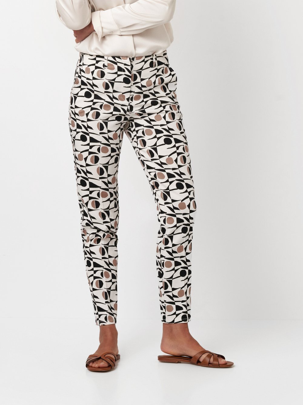 Relaxed Hose Damen Baumwolle weiß gemustert, 40